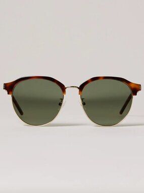Saint Laurent SL 108 Tortoise Round Sunglasses $490 Retail, Green Lenses w/ Case